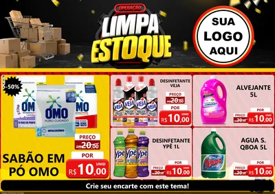 Modelo de Encarte para Encarte A4 Horizontal com o tema Operação Limpa Estoque para Produtos de Limpeza