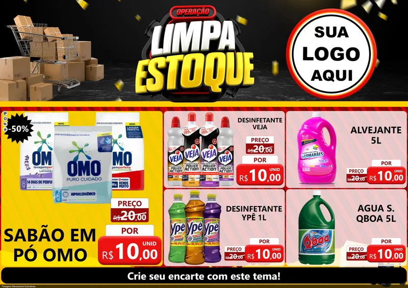 Modelo de Encarte para Encarte A4 Horizontal com o tema Operação Limpa Estoque para Produtos de Limpeza