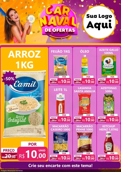 Modelo de Encarte para Encarte A4 Vertical com o tema Carnaval de Ofertas para Supermercado