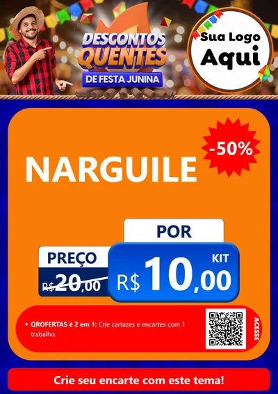 Modelo de Cartaz para Cartaz A4 Vertical com o tema Descontos Quentes de Festa Junina para Tabacaria