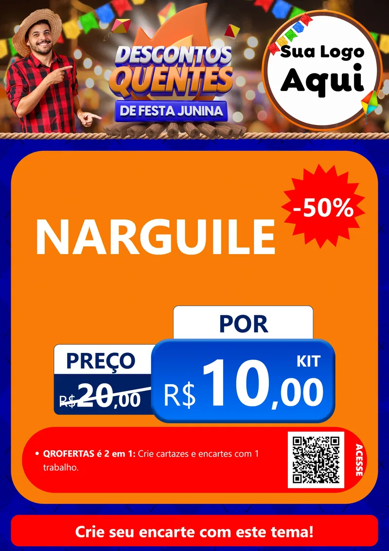 Modelo de Cartaz para Cartaz A4 Vertical com o tema Descontos Quentes de Festa Junina para Tabacaria