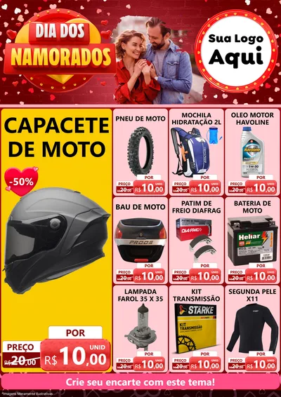 Modelo de Encarte para Encarte A4 Vertical com o tema Dia Dos Namorados para Moto peças
