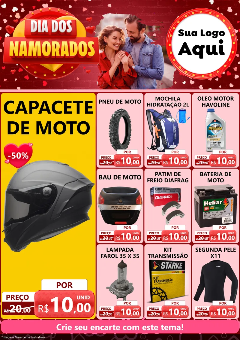 Modelo de Encarte para Encarte A4 Vertical com o tema Dia Dos Namorados para Moto peças