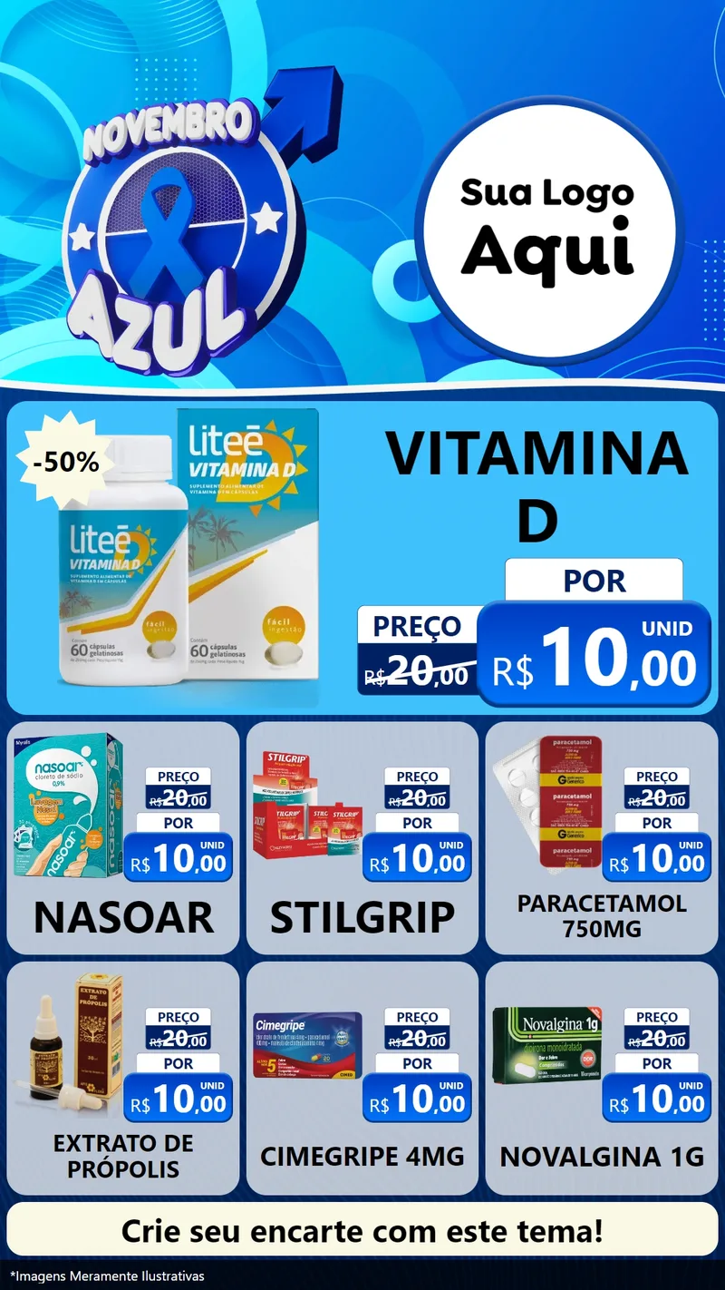 Modelo de Rede Social para Stories com o tema Novembro Azul para Farmácia