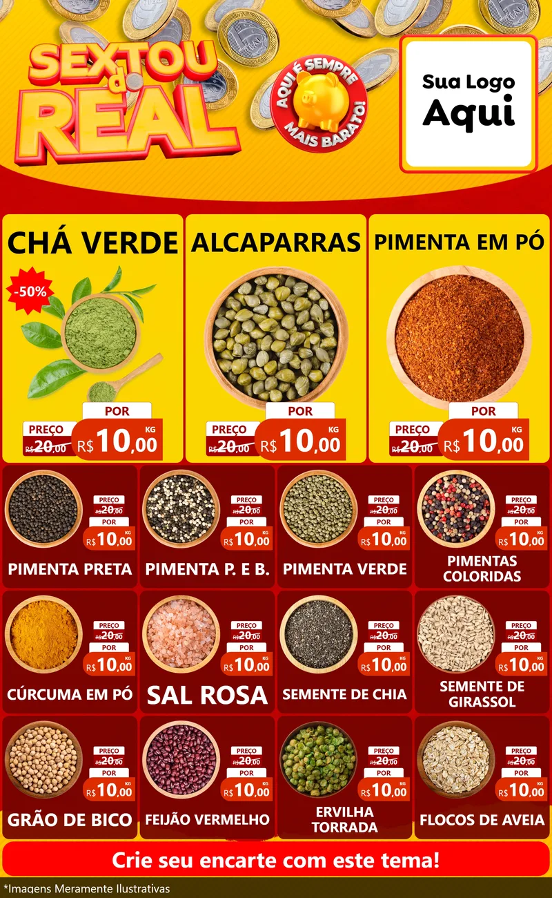 Modelo de Encarte para Encarte Grande com o tema Sextou do Real para Produtos Naturais