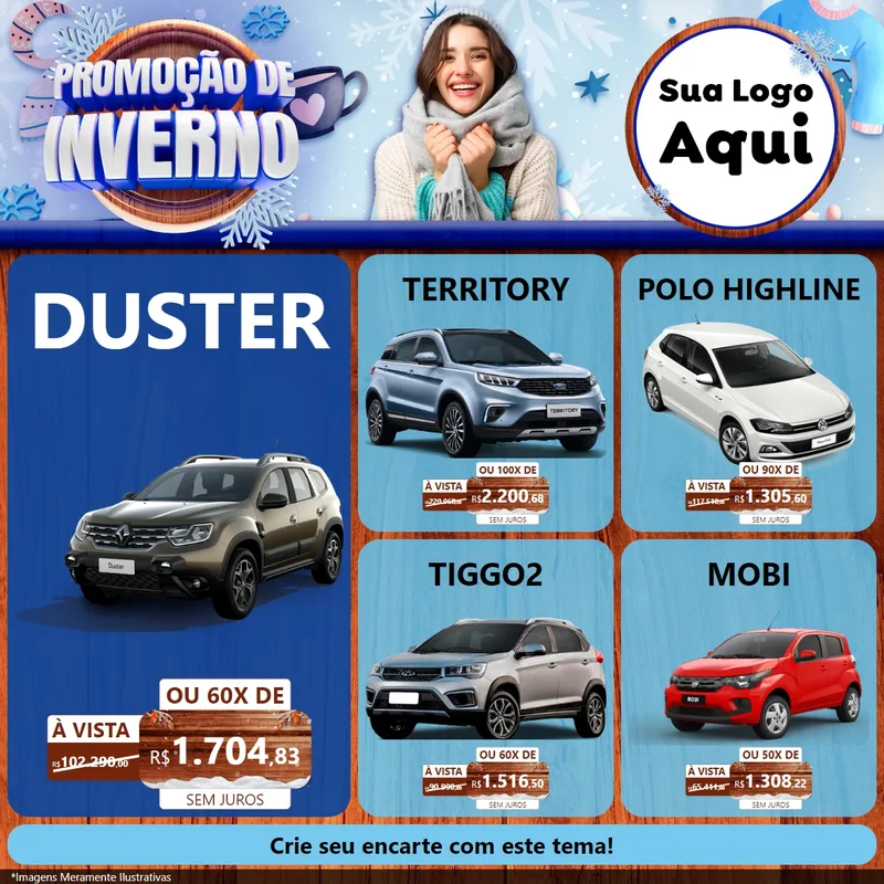 Modelo de Rede Social para Feed Facebook com o tema Promoção de Inverno para Concessionaria de Carros