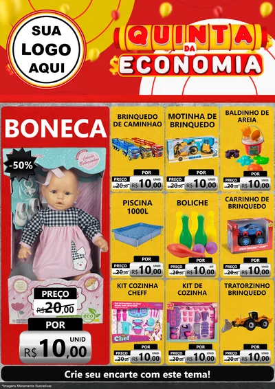 Modelo de Encarte para Encarte A4 Vertical com o tema Quinta da Economia para Brinquedos