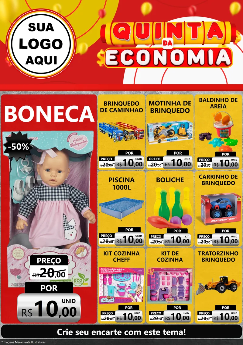 Modelo de Encarte para Encarte A4 Vertical com o tema Quinta da Economia para Brinquedos