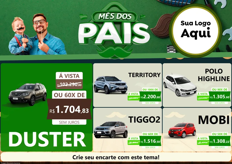Modelo de Encarte para Encarte A4 Horizontal com o tema Mês dos Pais para Concessionaria de Carros