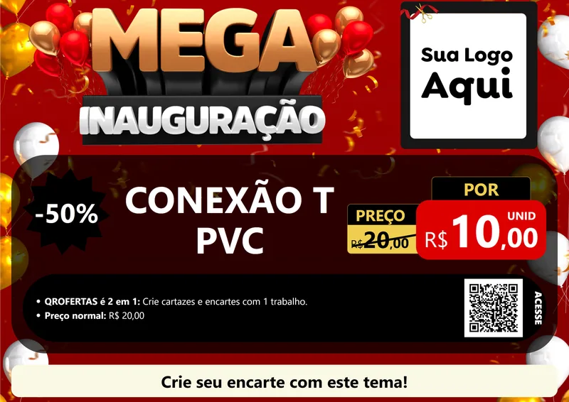 Modelo de Cartaz para Cartaz A4 Horizontal com o tema Mega Inauguração para Tubos e conexões