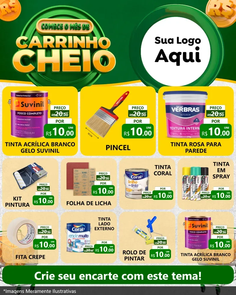 Modelo de Rede Social para Feed Instagram com o tema Carrinho Cheio para Tintas e Ferramentas