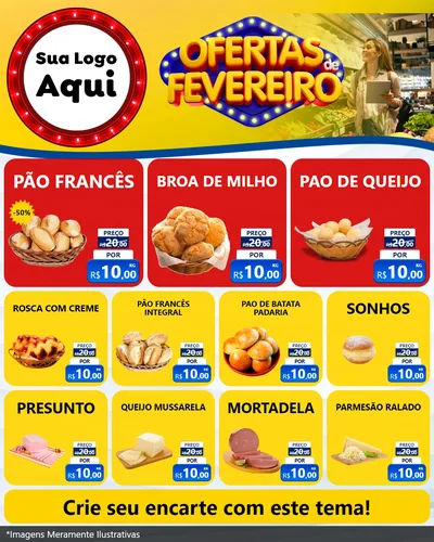 Modelo de Rede Social para Feed Instagram com o tema Ofertas de Fevereiro para Padaria