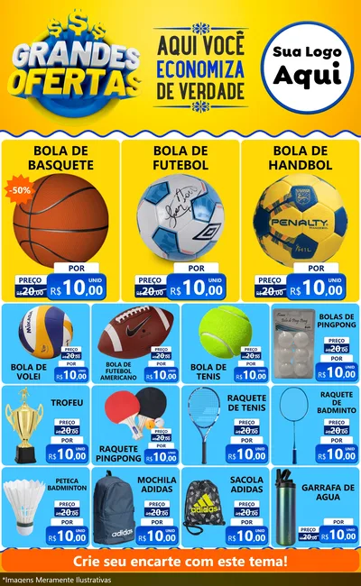 Modelo de Encarte para Encarte Grande com o tema Grandes Ofertas para Artigos Esportivos