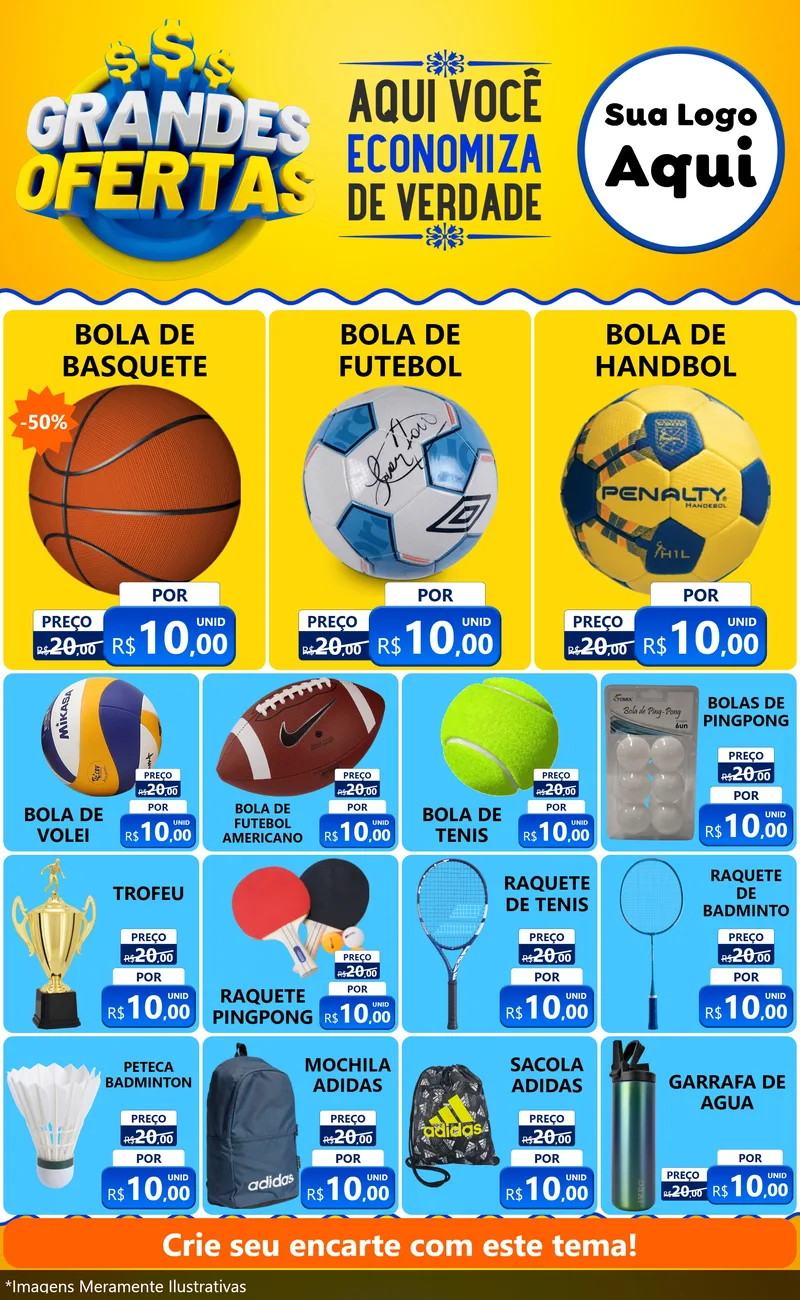 Modelo de Encarte para Encarte Grande com o tema Grandes Ofertas para Artigos Esportivos