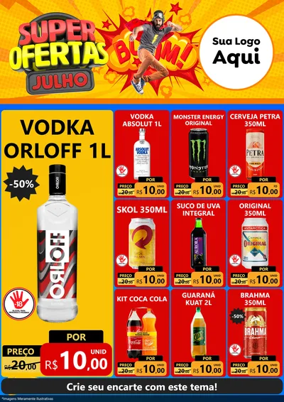 Modelo de Encarte para Encarte A4 Vertical com o tema Super Ofertas Julho para Distribuidora de bebidas