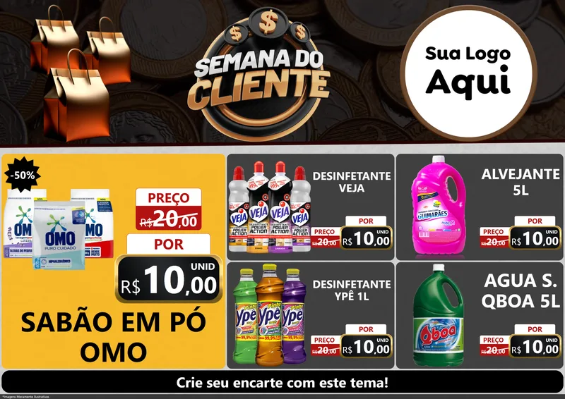 Modelo de Encarte para Encarte A4 Horizontal com o tema Semana do Cliente para Produtos de Limpeza