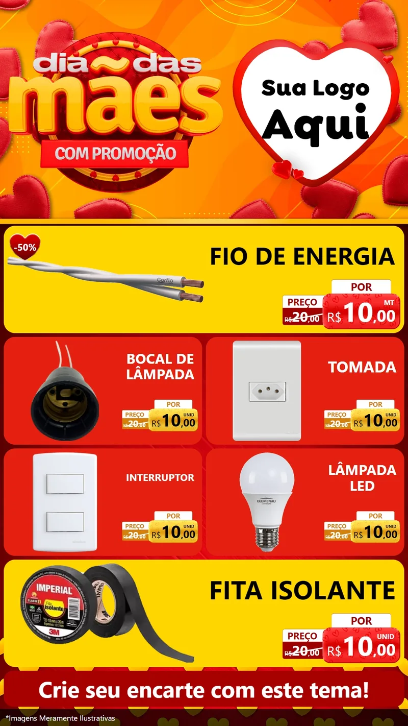 Modelo de TV para TV Vertical com o tema Dia das Mães com Promoção para Materiais Elétricos