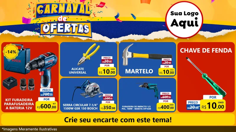 Modelo de TV para TV Horizontal com o tema Carnaval de Ofertas para Maquinas e Ferramentas