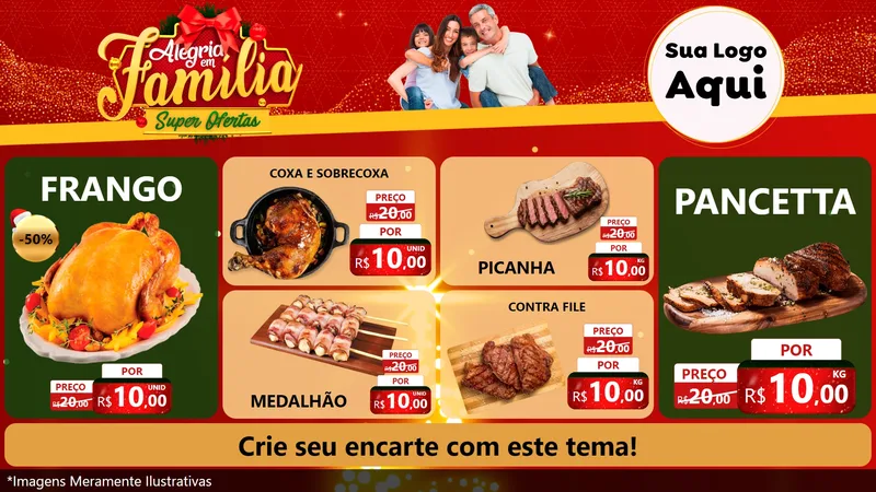 Modelo de TV para TV Horizontal com o tema Alegria em Família Super Ofertas - Natal para Assados