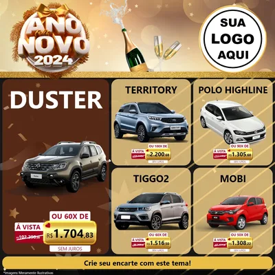 Modelo de Rede Social para Feed Facebook com o tema Feliz Ano Novo 2027 para Concessionaria de Carros
