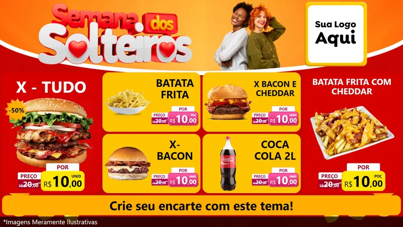 Modelo de TV para TV Horizontal com o tema Semana dos Solteiros para Hamburgueria