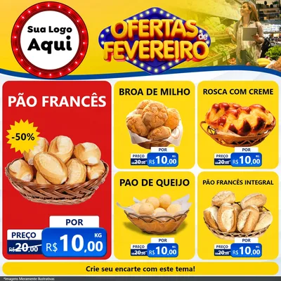Modelo de Rede Social para Feed Facebook com o tema Ofertas de Fevereiro para Padaria