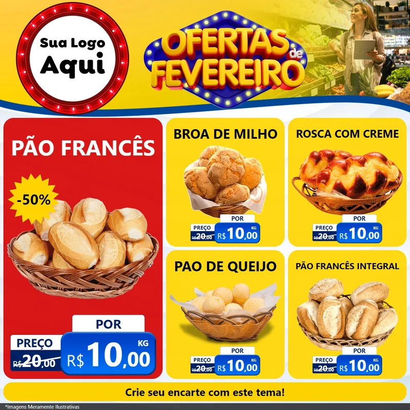 Modelo de Rede Social para Feed Facebook com o tema Ofertas de Fevereiro para Padaria