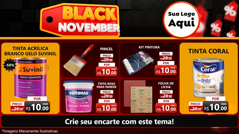 Modelo de TV para TV Horizontal com o tema Black November para Tintas e Ferramentas
