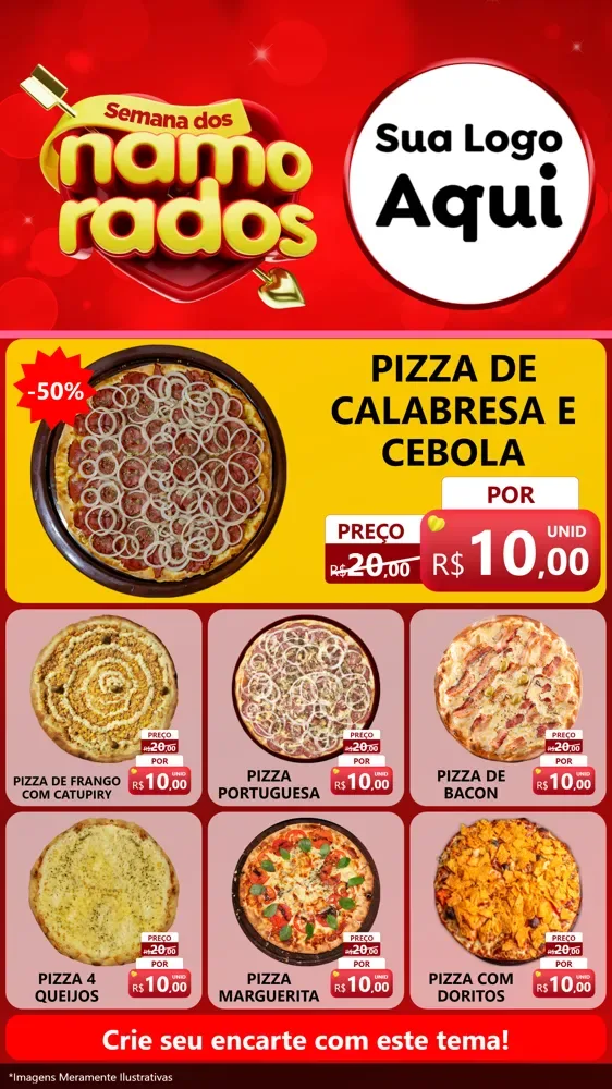 Modelo de Rede Social para Stories com o tema Semana dos namorados para Pizzaria