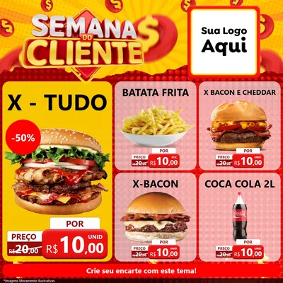 Modelo de Rede Social para Feed Facebook com o tema Semana do Cliente para Hamburgueria