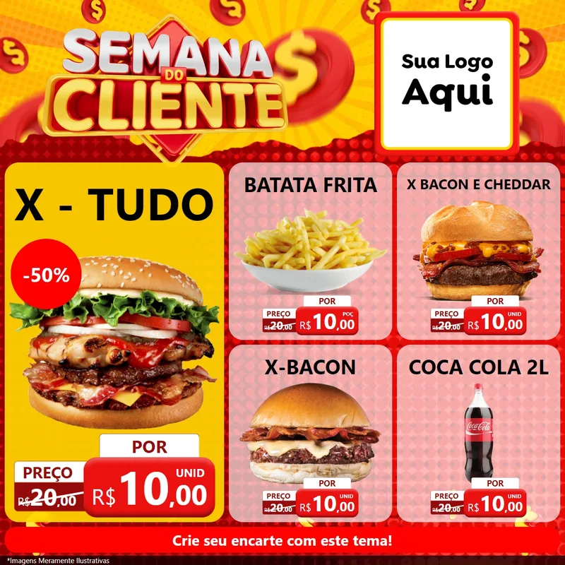 Modelo de Rede Social para Feed Facebook com o tema Semana do Cliente para Hamburgueria