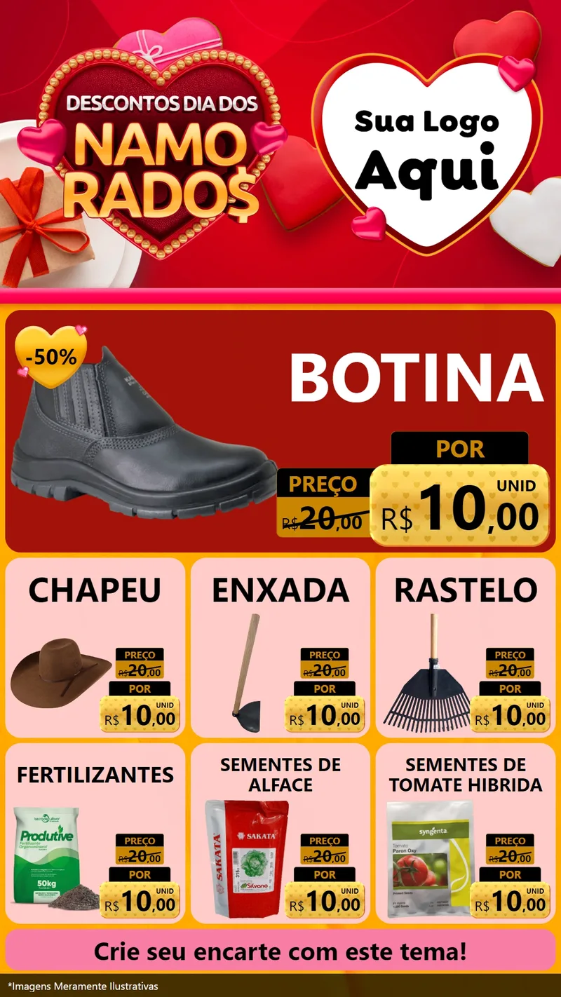 Modelo de Rede Social para Stories com o tema Descontos Dia dos Namorados para Agropecuária