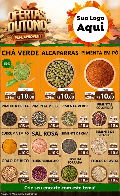 Modelo de Encarte para Encarte Grande com o tema Ofertas de Outono - Vem, Aproveite! para Produtos Naturais