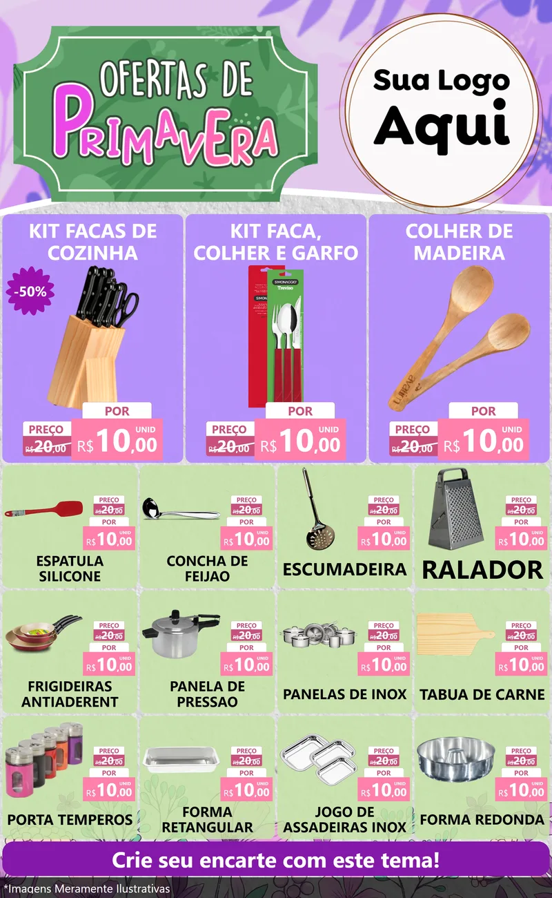 Modelo de Encarte para Encarte Grande com o tema Ofertas de Primavera para Utilidades Domésticas