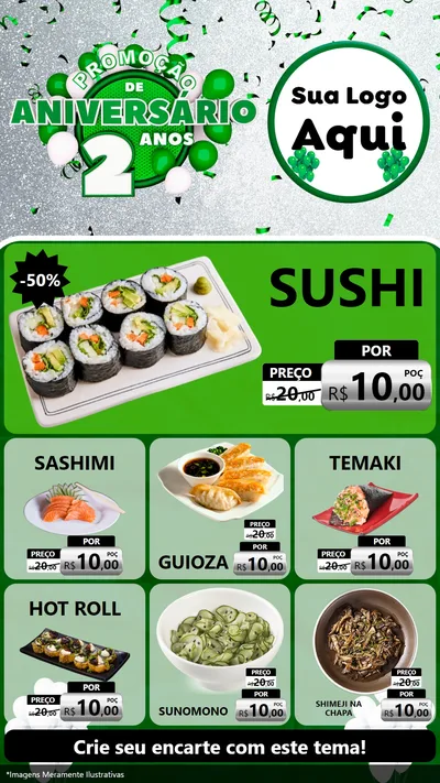 Modelo de Rede Social para Stories com o tema Promoção de Aniversário - 2 Anos para Comida japonesa