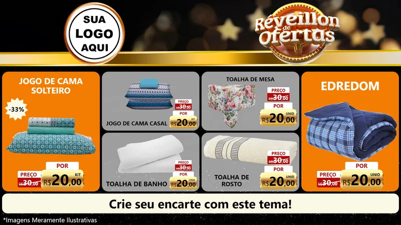 Modelo de TV para TV Horizontal com o tema Réveillon de Ofertas para Cama, Mesa e Banho