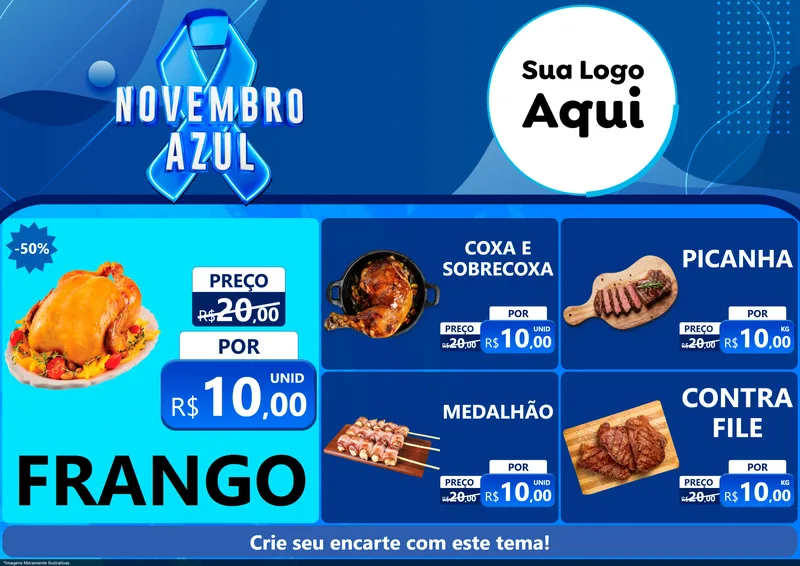 Modelo de Encarte para Encarte A4 Horizontal com o tema Novembro Azul para Assados