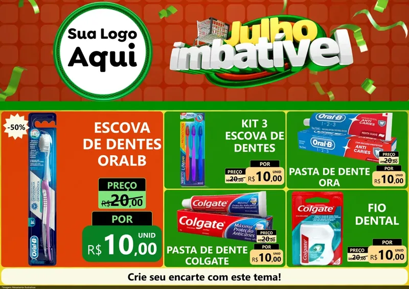 Modelo de Encarte para Encarte A4 Horizontal com o tema Julho Imbatível para Higiene Pessoal