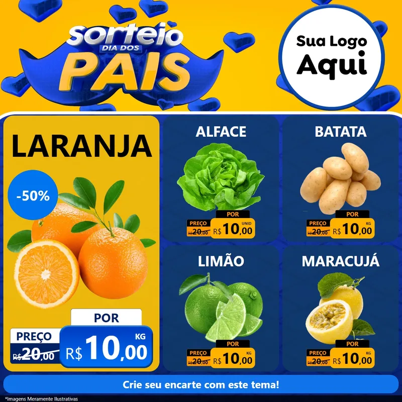 Modelo de Rede Social para Feed Facebook com o tema Sorteio Dia dos Pais para Hortifrúti