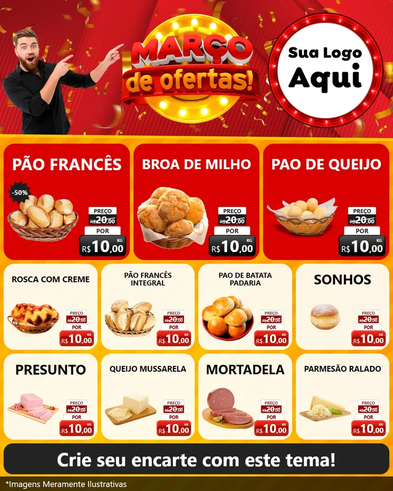 Modelo de Rede Social para Feed Instagram com o tema Março de Ofertas! para Padaria