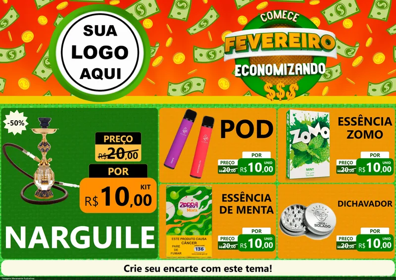 Modelo de Encarte para Encarte A4 Horizontal com o tema Comece Fevereiro Economizando para Tabacaria