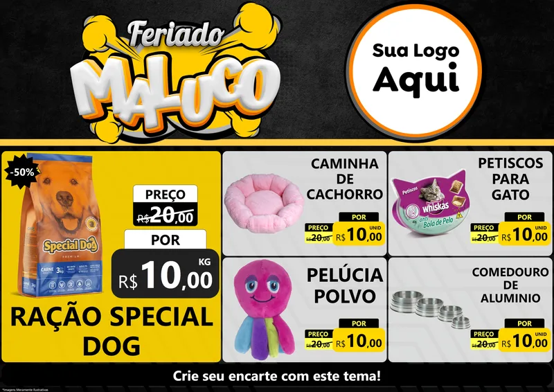Modelo de Encarte para Encarte A4 Horizontal com o tema Feriado Maluco para Pet Shop