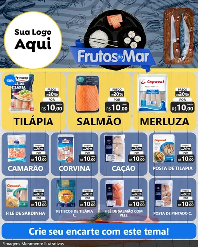 Modelo de Rede Social para Feed Instagram com o tema Frutos do Mar para Peixaria
