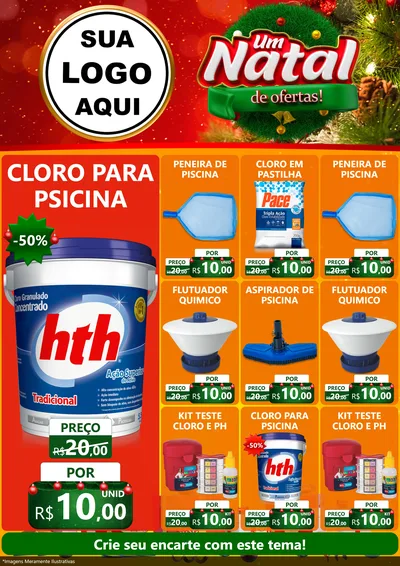Modelo de Encarte para Encarte A4 Vertical com o tema Um Natal de Ofertas para Produtos para Piscina