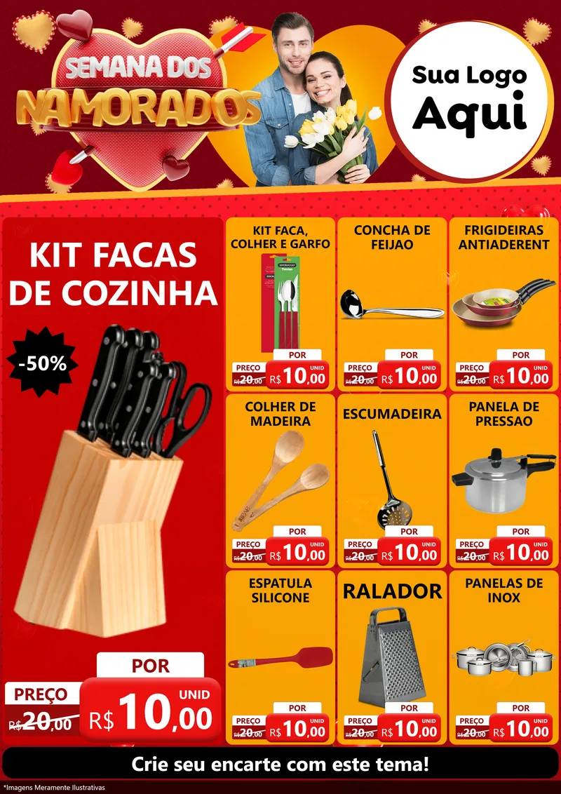 Modelo de Encarte para Encarte A4 Vertical com o tema Semana dos Namorados para Utilidades Domésticas
