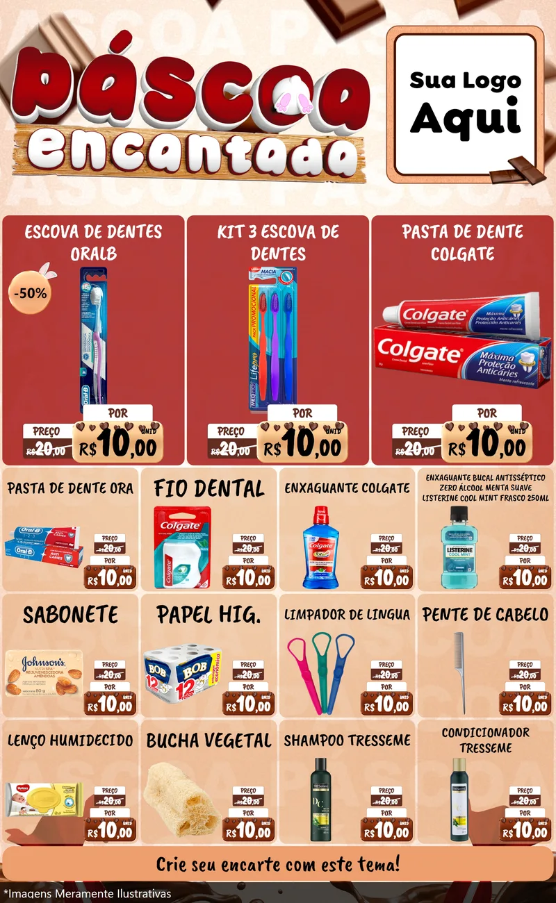 Modelo de Encarte para Encarte Grande com o tema Páscoa Encantada para Higiene Pessoal