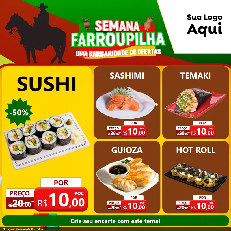 Modelo de Rede Social para Feed Facebook com o tema Semana Farroupilha - Uma Barbaridade de Ofertas para Comida japonesa