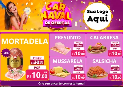 Modelo de Encarte para Encarte A4 Horizontal com o tema Carnaval de Ofertas para Frios e Laticínios
