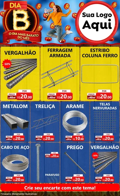 Modelo de Encarte para Encarte Grande com o tema Dia B - O Dia Mais Barato Do Mês para Ferragens