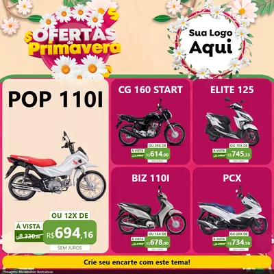Modelo de Rede Social para Feed Facebook com o tema Ofertas de Primavera para Concessionaria de Motos